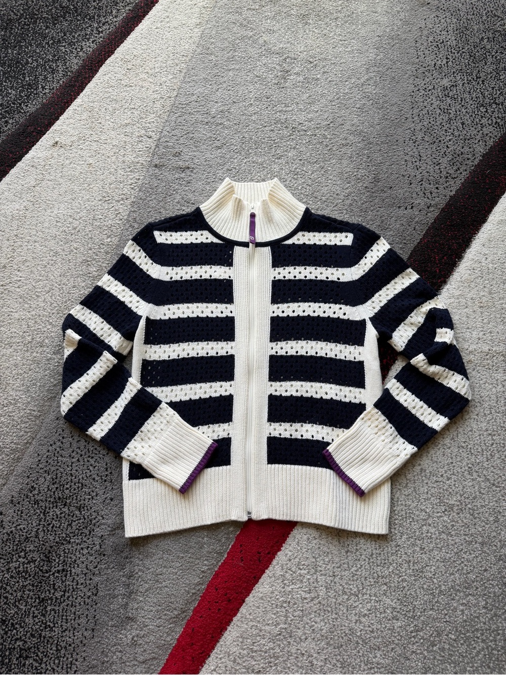 T By Talbots Stripes Zip Up Sweater - Picture 1 of 4